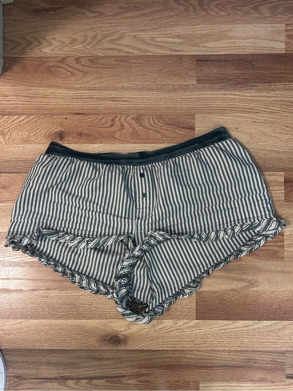PINK Victoria's Secret green & White Striped Ruffle Sleep Shorts